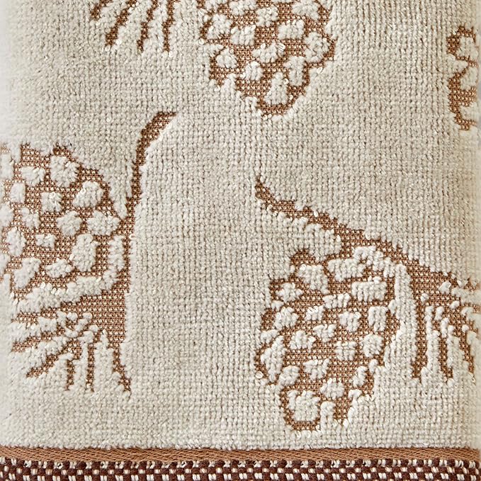 SKL Home Fall/Winter/Christmas Pinecone Jacquard Hand Towel 2pc Set for Bath/Kitchen/Bar & Gift, Wheat