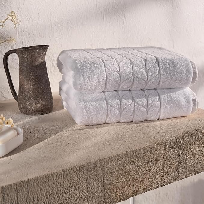 BAGNO MILANO Organic Turkish Cotton Bath Towels, Luxury Jacquard Collection, Certified Organic Highly Absorbent, Soft-Plush Towel Set (White, Bathsheet)