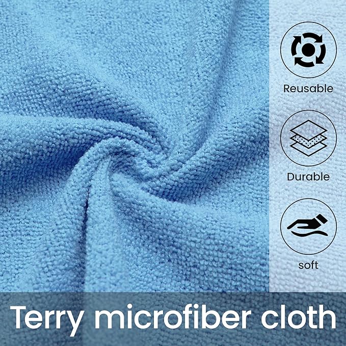 Greenfound Microfiber Cleaning Cloth Roll -80 Pack, 11.5x11.5, Tear Away Towels, Reusable and Washable Rags, Blue