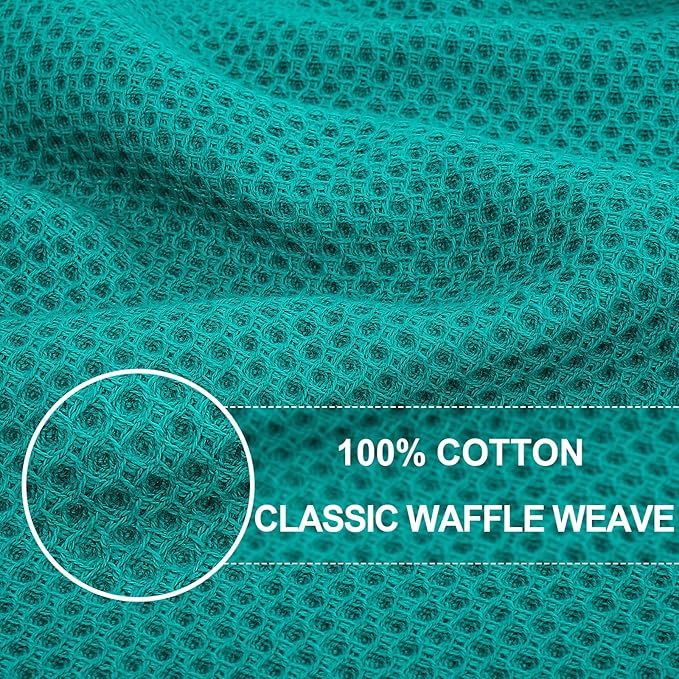 Homaxy 100% Cotton Waffle Weave Kitchen Dish Cloths, Ultra Soft Absorbent Quick Drying Dish Towels, 12 x 12 Inches, 12-Pack, Teal