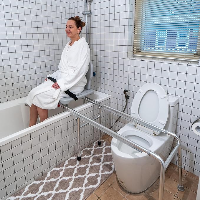 Eagle Health Supplies Toilet-to-Tub Transfer Bench with Cut Out Seat, FSA/HSA Eligible Sliding Shower Chair for Elderly and Disabled, Height Adjustable Shower Seats for Adults Inside Shower, 77993