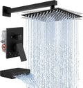 KES Tub and Shower Faucet Set Shower System with 10-Inch Rain Shower Head and Waterfall Tub Faucet Wall Mount Shower Valve and Trim Kit Included Matte Black, XB6240-BK