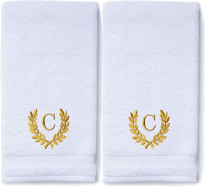 Decorative and Monogrammed Hand Towels for Bathroom Kitchen Makeup | Personalized Gift for Wedding-Bridal | Roman Font Custom Luxury Turkish Towel | Spa Collection, Oversized, 16 X 30 Inch, Set of 2