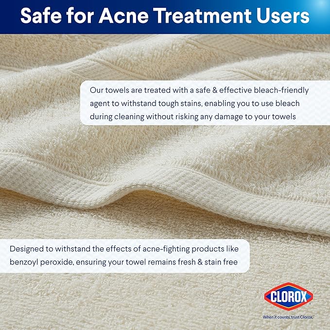 CLOROX Bleach Friendly Towels, Quick Dry, 100% Cotton Hand Towels (16" x 26"), Highly Absorbent Soft Lightweight, Ideal for Everyday Use, Easy to Wash (2 Pack, Ivory)