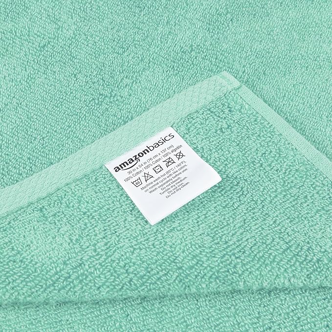 Amazon Basics 100% Cotton Quick-Dry Lightweight Moisture Absorbing Bath Towel, 2 Count, Seafoam Green, 54" x 30" (Pack of 12)
