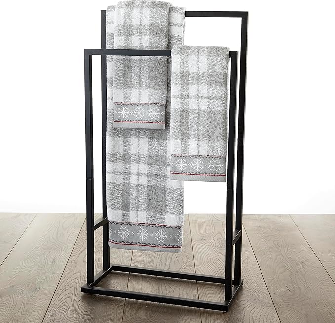SKL Home Winter/Christmas Whistler Plaid Hand Towel 2pc Set for Bath/Kitchen/Bar & Gift, Gray