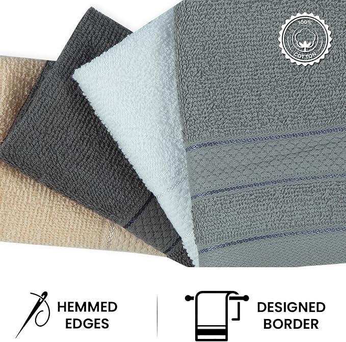 Casa Lino Face Towels & Body Wash Cloths for Showering - 100% Cotton Wash Cloths for Bathroom - Highly Absorbent & Quick Drying Washcloth Set - Cotton Washcloths 24 Pack (12" x 12") - (Multicolor I)