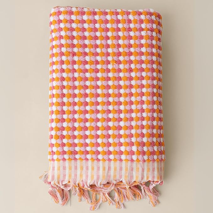 Pom Pom Turkish Bath and Beach Towels - Thick, Soft, Luxurious 100% Turkish Organic Cotton Bubble Weave Towels (Orange, 35 x 67 Bath Size)