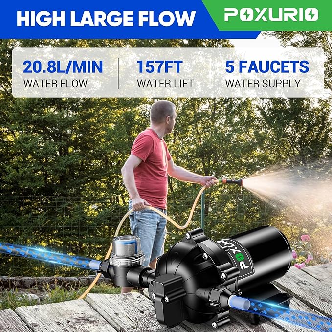 7GPM RV Water Pump, 70PSI 12V DC Fresh Water Pump, Self-Priming Diaphragm Water Pump with Pressure Switch and Filter for RV, Garden, Yacht, Camping