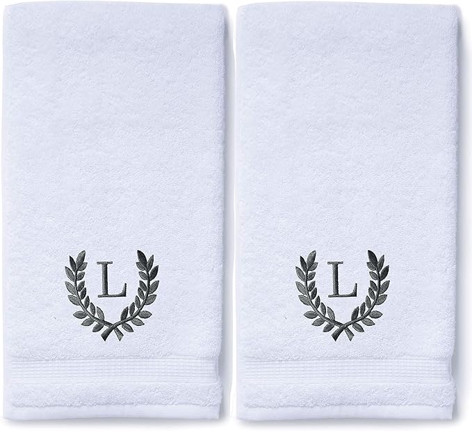 Decorative and Monogrammed Hand Towels for Bathroom Kitchen Makeup | Personalized Gift for Wedding-Bridal | Roman Font Custom Luxury Turkish Towel | Spa Collection, Oversized, 16 X 30 Inch, Set of 2