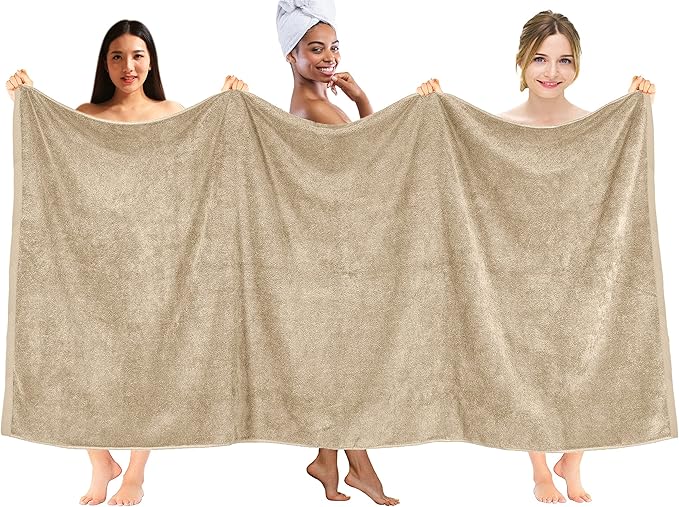 DAN RIVER Pack of 1 Bath Sheet 40x80 Inches, Big Towels Oversized Extra Large Bath Towel, Absorbent Organic Cotton Towel - Tan