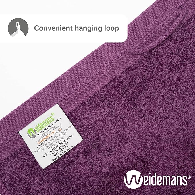 100% Cotton Washcloths Set 13” x 13” | Plum Towels | Set of 12 Ultra Soft and Highly Absorbent Washcloths Sets for Bathroom, Gym, Hotel, Spa | Machine Washable Face Towel