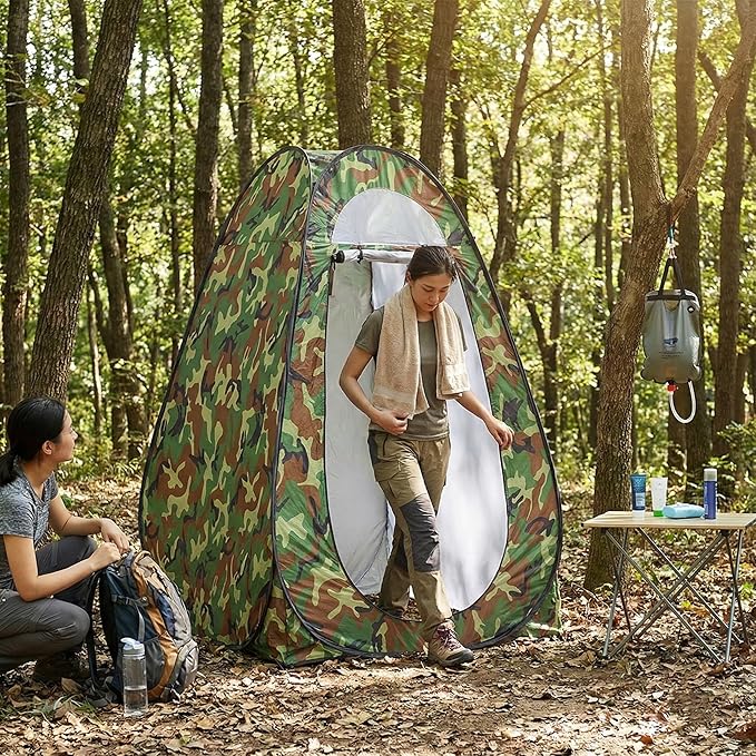 4x4ft Pop Up Privacy Shower Tent with Top Window, 3.6lbs Liightweight Dressing Room, Portable Toilet Stall with Carry Bag for Camping, Beach, Outdoors (Blue)