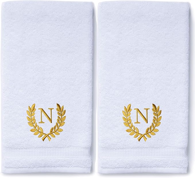 Decorative and Monogrammed Hand Towels for Bathroom Kitchen Makeup | Personalized Gift for Wedding-Bridal | Roman Font Custom Luxury Turkish Towel | Spa Collection, Oversized, 16 X 30 Inch, Set of 2