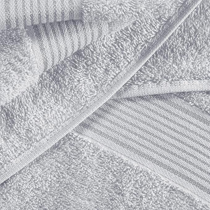 Belizzi Home 100% Cotton Towel Set, Contains 6 Soft Bath Towel, 6 Hand Towels, 12 Wash Cloths - Compact Absorbent Lightweight & Quickdry Towels for Bathroom - 24 Piece Bathroom Towel Set - Light Grey