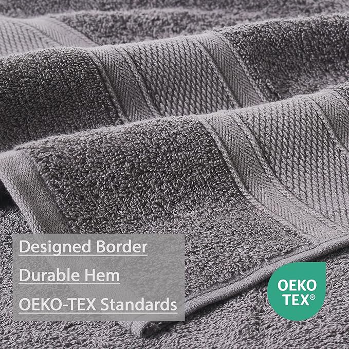 TRIDENT Soft & Plush Luxury Towel Set, 100% Cotton, 2 Bath Towels 2 Hand Towels 2 Washcloths Highly Absorbent Towels for Bathroom, 6 Pieces Charcoaly Grey Towel Sets