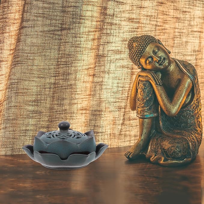 Happyyami Vintage Ceramic Lotus Incense Holder Censer - Image 5