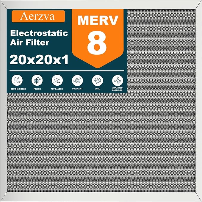 20x20x1 Reusable Air Filter, MERV 8, Permanent Electrostatic Air Filter by Aerzva