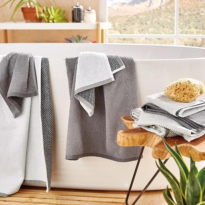 Wellbe 6-Piece Washcloth Set, Quick Dry, Absorbent, Soft, 13” x 13”, Grey