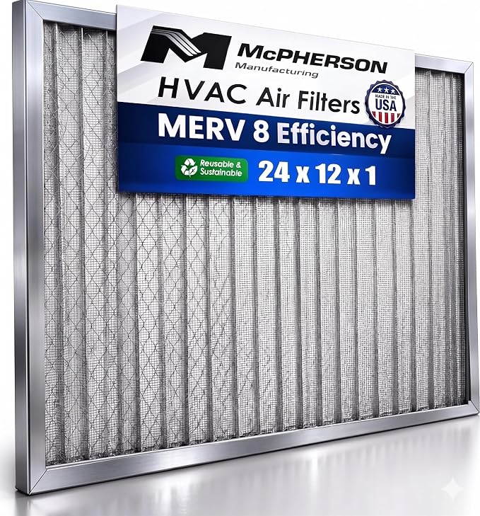 McPherson Reusable Air Filter 24x12x1 | Washable MERV 8 | Made in USA Metal by McPhersonManufacturing
