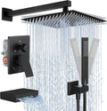 KES Black Shower Faucet Set Complete, 12 Inch Rainfall Shower Head with Handheld Spray, Waterfall Tub Spout Bathtub Faucet, Shower System, Regaderas Modernas Para Ducha, XB6305F18S12-BK