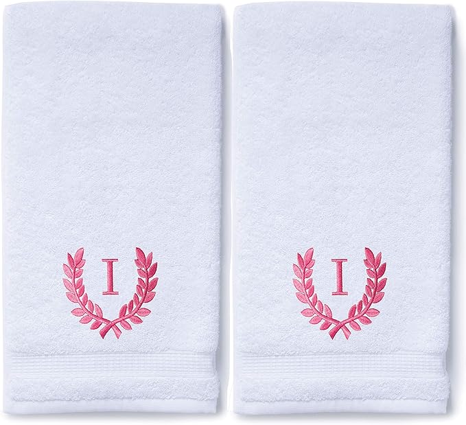 Decorative and Monogrammed Hand Towels for Bathroom Kitchen Makeup | Personalized Gift for Wedding-Bridal | Roman Font Custom Luxury Turkish Towel | Spa Collection, Oversized, 16 X 30 Inch, Set of 2