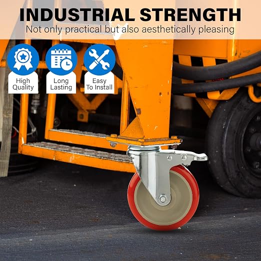 5 Inch Heavy Duty Casters Set of 4, Lockable Plate Caster Wheels - Image 5