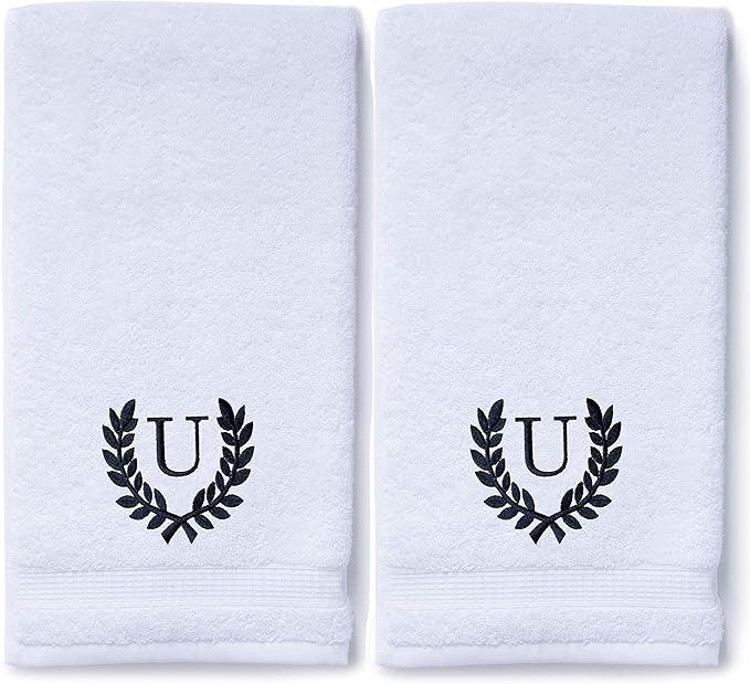 Decorative and Monogrammed Hand Towels for Bathroom Kitchen Makeup | Personalized Gift for Wedding-Bridal | Roman Font Custom Luxury Turkish Towel | Spa Collection, Oversized, 16 X 30 Inch, Set of 2