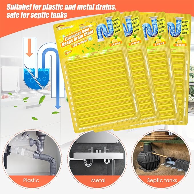 Drain Sticks Bio-Flow Drain Cleaner Sticks Lemon Scent Odor Remover for Sink Pipe Cleaning