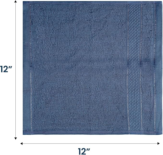 Casa Lino Face Towels & Body Wash Cloths for Showering - 100% Cotton Wash Cloths for Bathroom - Highly Absorbent & Quick Drying Washcloth Set - Cotton Washcloths 24 Pack (12" x 12") - (Cobalt Blue)