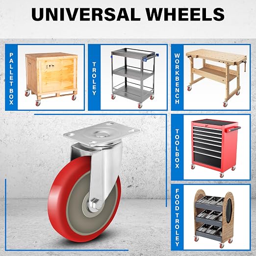 5 Inch Heavy Duty Casters Set of 4, Lockable Plate Caster Wheels - Image 6
