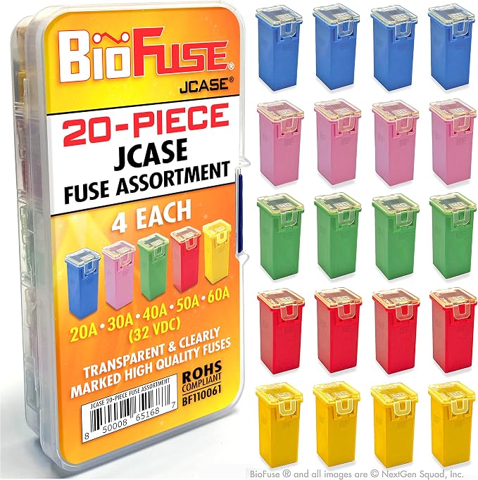 JCASE 20-Piece Cartridge Fuse Assortment 20A 30A 40A 50A 60A. Fits Most: Nissan by BioFuse
