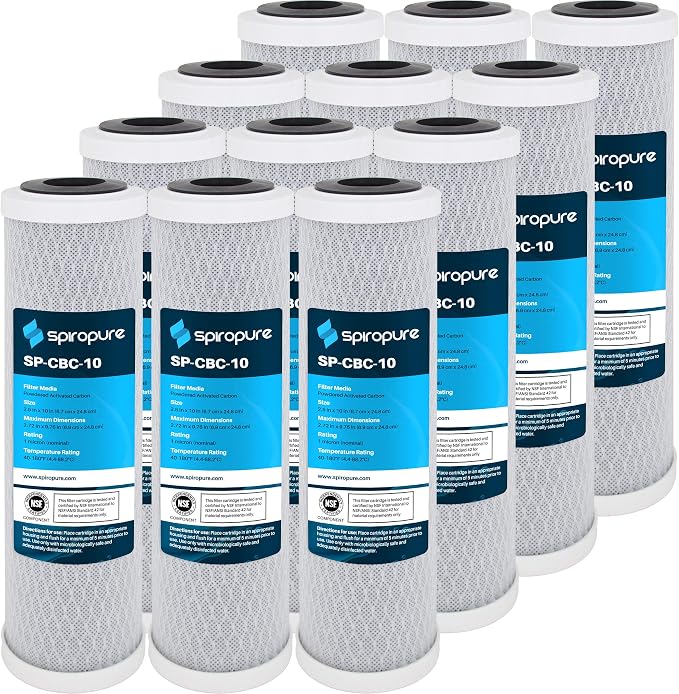 SpiroPure 10x2.5 1 Micron NSF Carbon Block Filter CB1-10 CB-25-1001 12 Pack by SpiroPure