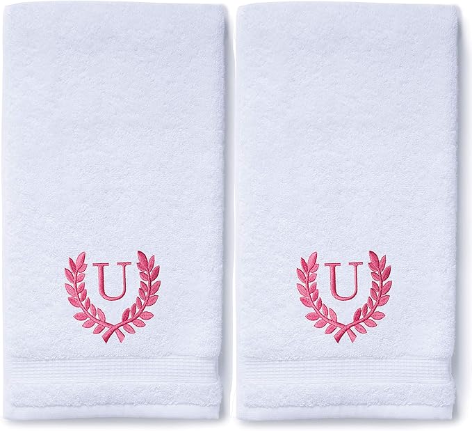 Decorative and Monogrammed Hand Towels for Bathroom Kitchen Makeup | Personalized Gift for Wedding-Bridal | Roman Font Custom Luxury Turkish Towel | Spa Collection, Oversized, 16 X 30 Inch, Set of 2