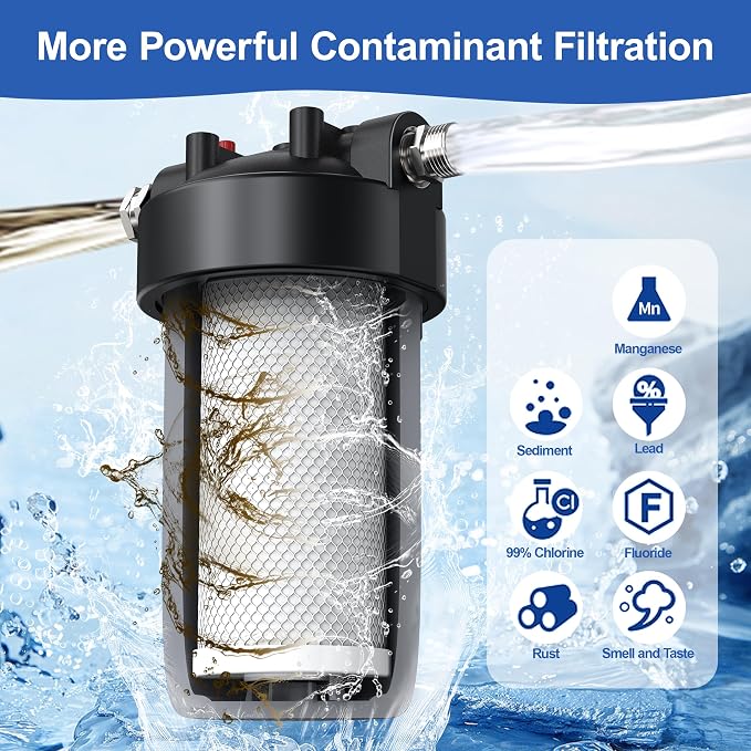 6-Layer RV Water Filter with Stand and 0.5 Micron Filtration, 3/4" GHT Metal - Image 3