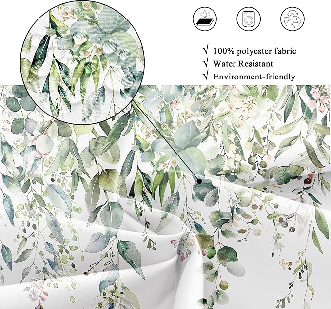 Riyidecor Green Eucalyptus Leaves Shower Curtain for Bathroom Decor 72Wx78H Plants Watercolor Floral Rustic Botanical Spring Nature Farm Art Printed Fabric Polyester Waterproof 12 Pack Plastic