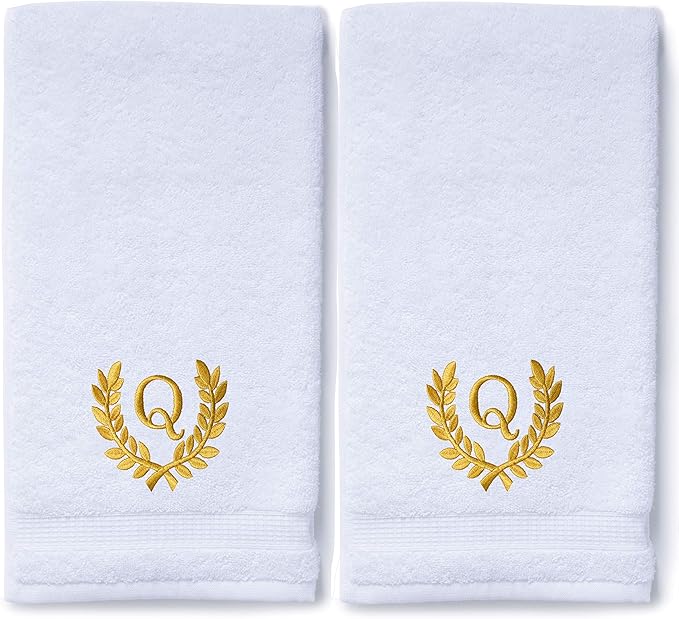 Decorative and Monogrammed Hand Towels for Bathroom Kitchen Makeup | Personalized Gift for Wedding-Bridal | Roman Font Custom Luxury Turkish Towel | Spa Collection, Oversized, 16 X 30 Inch, Set of 2