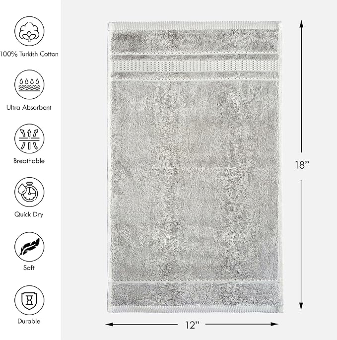 Melissa Linen, Fingertip Towels 4 Pack, 100% Turkish Cotton, Small Hand Towels for Body and Face, 12 x 18 in, Soft and Absorbent, Quick Dry, (Steel Gray Fingertip Hand Towels)