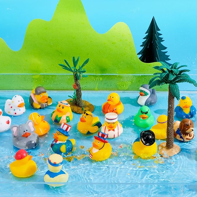 JOYIN 15 Pcs Rubber Ducks, Random Assortment Ducks Bulk with Mesh Carry Bag, Mini Rubber Duckies for Baby Bath Toys, Kids Toddler Summer Pool Toys Birthday Gifts Party Favors