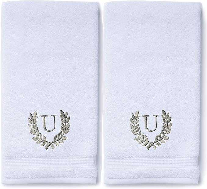 Decorative and Monogrammed Hand Towels for Bathroom Kitchen Makeup | Personalized Gift for Wedding-Bridal | Roman Font Custom Luxury Turkish Towel | Spa Collection, Oversized, 16 X 30 Inch, Set of 2