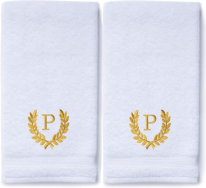 Decorative and Monogrammed Hand Towels for Bathroom Kitchen Makeup | Personalized Gift for Wedding-Bridal | Roman Font Custom Luxury Turkish Towel | Spa Collection, Oversized, 16 X 30 Inch, Set of 2