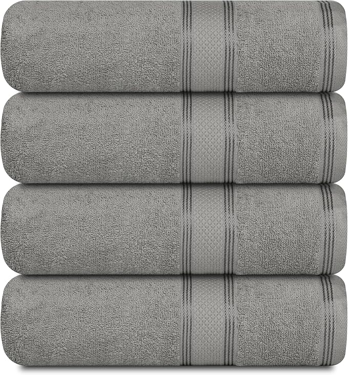 Casa Lino Silver Grey Bath Towels Set of 4 (54" x 27") - Large Bathroom Towel Set - 100% Cotton Towels for Bathroom - Highly Absorbent & Quick Dry Bath Towel Multipack - New Apartment Essentials