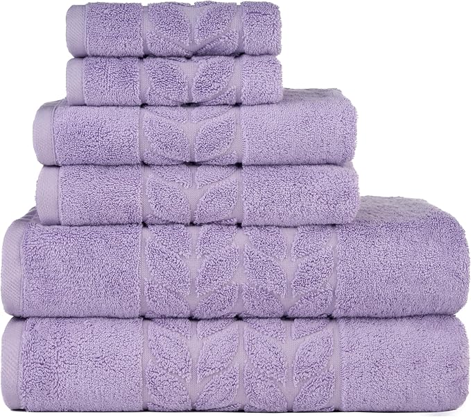 BAGNO MILANO Organic Turkish Cotton Bath Towels, Luxury Jacquard Collection, Certified Organic Highly Absorbent, Soft-Plush Towel Set (Lilac, 6 Pcs Towel Set)