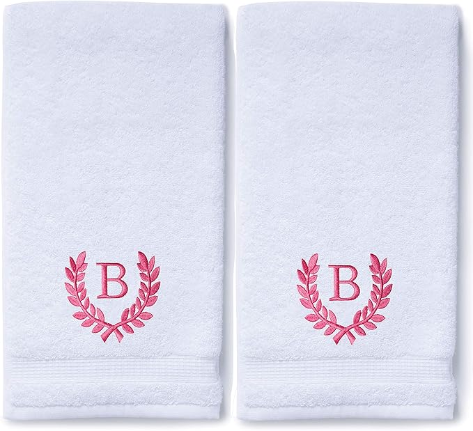 Decorative and Monogrammed Hand Towels for Bathroom Kitchen Makeup | Personalized Gift for Wedding-Bridal | Roman Font Custom Luxury Turkish Towel | Spa Collection, Oversized, 16 X 30 Inch, Set of 2