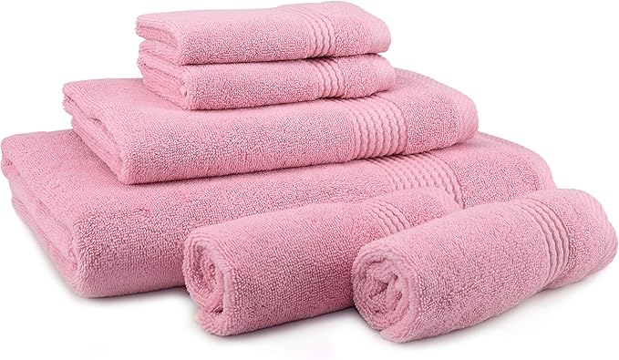 EastNBlue Lara Premium Bath Towel Set 6 Piece - Soft & Highly Absorbent Bathroom Towel Set, 100% Luxury Turkish Cotton, Flannel Bath Towels, 1 Bath Towel, 1 Hand Towel, 4 Washcloths - Rose