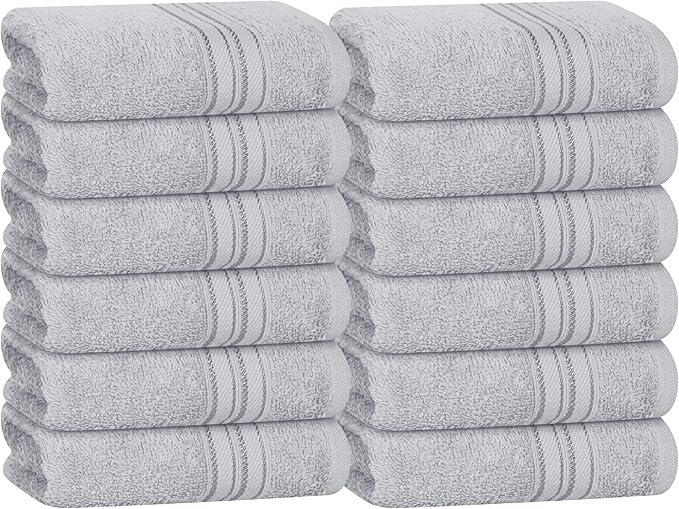 BOUTIQUO Ultra Soft Cotton Washcloths, Contains 12 Piece Face Cloths 12x12 inch, Ideal for Everyday use Face Towels, Compact & Lightweight Multi Purpose Washcloths - Light Grey
