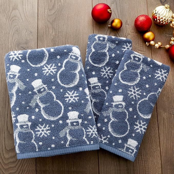 SKL Home Christmas/Winter Top Hat Snowmen Bath Towel, Blue