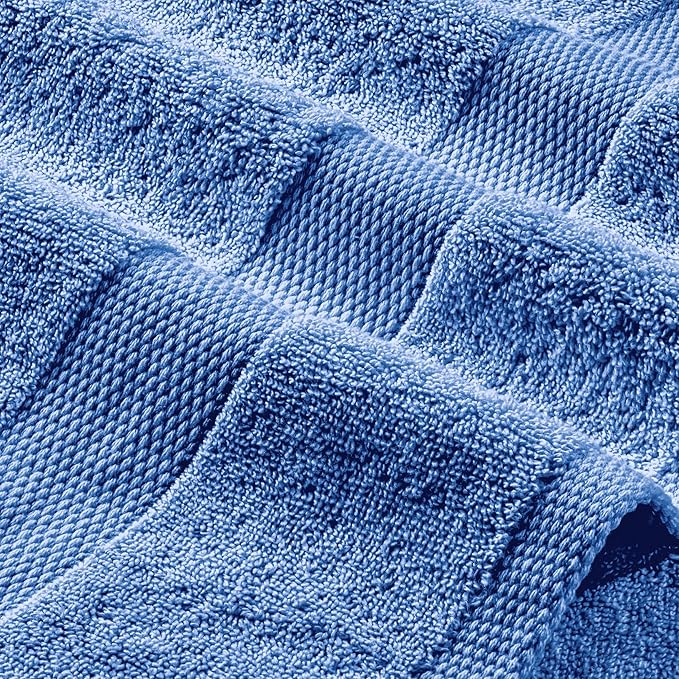 White Classic Wealuxe Light Blue Washcloths 24 Pack - 600 GSM 100% Ring-Spun Cotton Wash Cloths for Showering, Highly Absorbent and Soft | 12x12 Inches