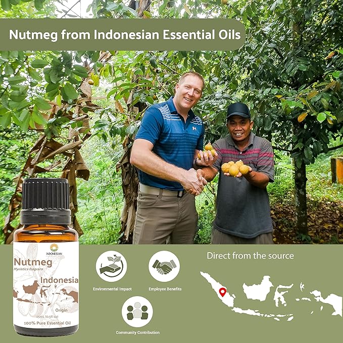 Nutmeg Essential Oil - Direct from Central Java, Indonesia - Pure Essential Oils for Diffusers, Muscle Relief and Aromatherapy | Premium Therapeutic Grade (15ml)