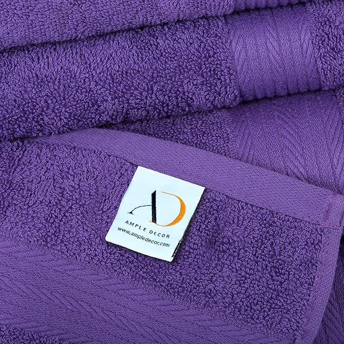 Ample Decor Hand Towel 18 X 28 Inch Pack of 12 600 GSM 100% Cotton, Oeko Tex Certified Soft Absorbent Thick Durable Premium Quality, for Hotel, Bathroom, Spa, Gym - Machine Washable - Purple